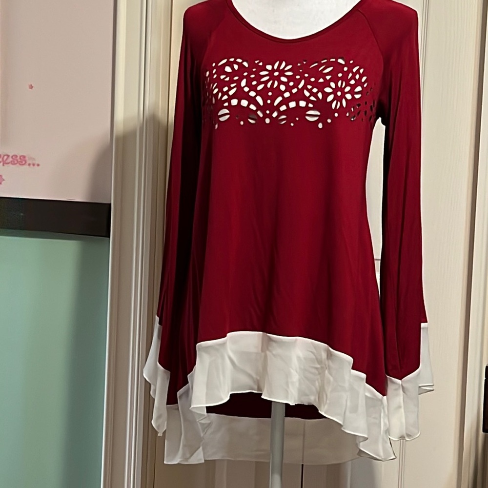 NWT Soft red and white shirt